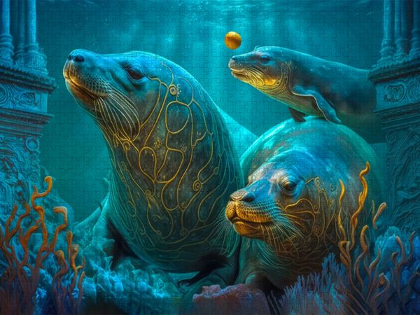 Produktbild: CALVENDO Puzzle Seel&ouml;wen | 1000 Teile Lege-Gr&ouml;&szlig;e 64x48cm Foto-Puzzle f&uuml;r gl&uuml;ckliche Stunden