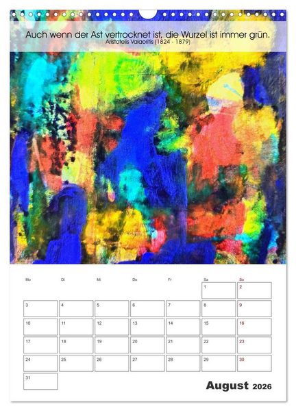 Produktbild: Farbenleuchten - Abstrakte Gouachemalerei mit Zitaten &uuml;ber die Farben (Wandkalender 2026 DIN A3 hoch), CALVENDO Monatskalender