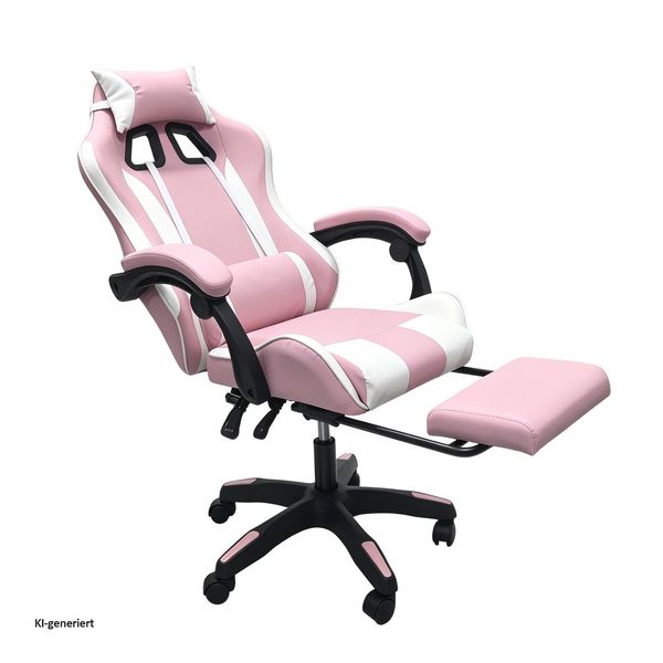 Produktbild: HTI-Living Ergonomischer Gaming Stuhl mit Fu&szlig;st&uuml;tze Racing-Design in Pink-wei&szlig;