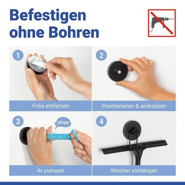 Produktbild: Vacuum-Loc&reg; Duschabzieher Schwarz, aus rostfreiem Edelstahl