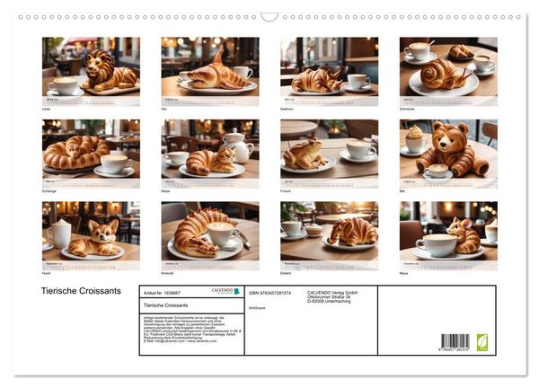 Produktbild: Tierische Croissants (Wandkalender 2026 DIN A2 quer), CALVENDO Monatskalender