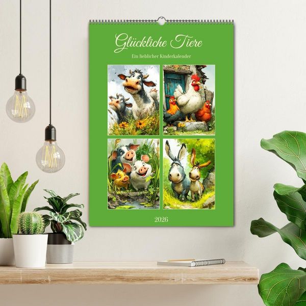 Produktbild: Gl&uuml;ckliche Tiere. Ein lieblicher Kinderkalender (Wandkalender 2026 DIN A2 hoch), CALVENDO Monatskalender