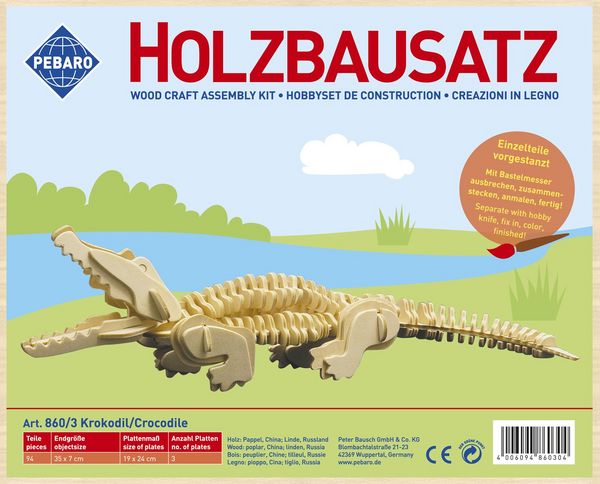 Produktbild: PEBARO 860/3 - Holzbausatz Krokodil, 94 Teile, Holzkonstruktion zum Zusammenstecken