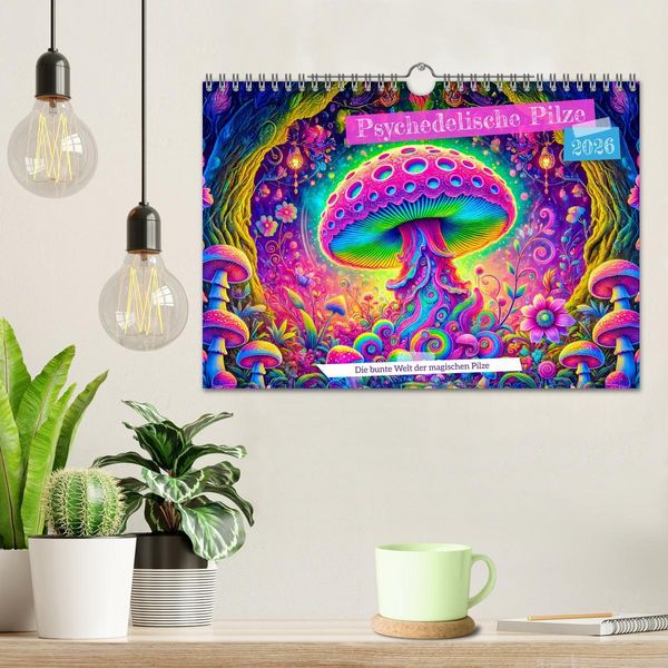 Produktbild: Psychedelische Pilze - Die bunte Welt der magischen Pilze (Wandkalender 2026 DIN A4 quer), CALVENDO Monatskalender