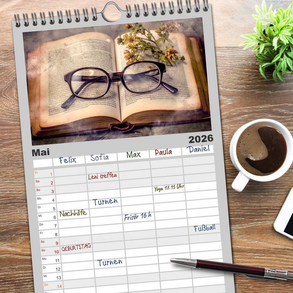 Produktbild: Familienplaner 2026 - B&uuml;cherzauber mit 5 Spalten (Wandkalender, 21 x 45 cm) CALVENDO