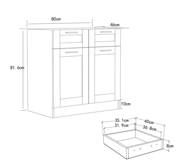 Produktbild: K&uuml;chenschrank 80 cm Unterschrank Schublade Colura