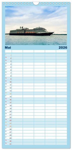 Produktbild: Familienplaner 2026 - Kreuzfahrtschiffe mit 5 Spalten (Wandkalender, 21 x 45 cm) CALVENDO