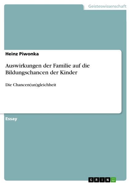 Produktbild: Auswirkungen der Familie auf die Bildungschancen der Kinder
