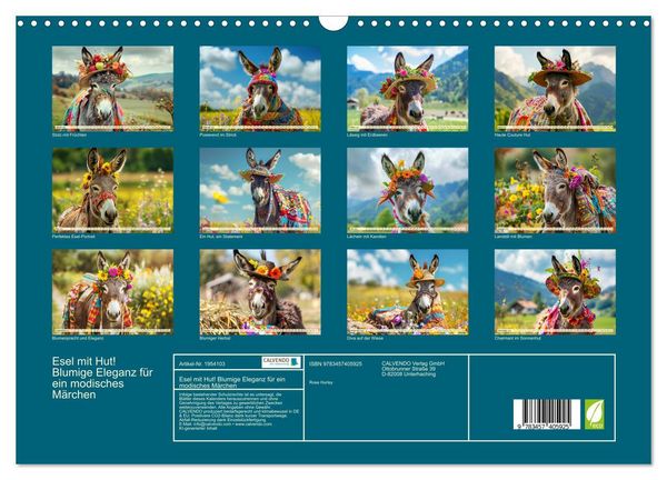 Produktbild: Esel mit Hut! Blumige Eleganz f&uuml;r ein modisches M&auml;rchen (Wandkalender 2026 DIN A3 quer), CALVENDO Monatskalender