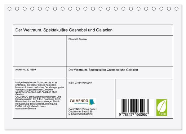 Produktbild: Der Weltraum. Spektakul&auml;re Gasnebel und Galaxien (Tischkalender 2026 DIN A5 quer), CALVENDO Monatskalender