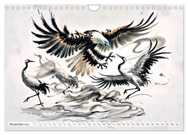 Produktbild: Eleganz der Kraniche - Majest&auml;tische V&ouml;gel in poetischer Tusche (Wandkalender 2026 DIN A4 quer), CALVENDO Monatskalender