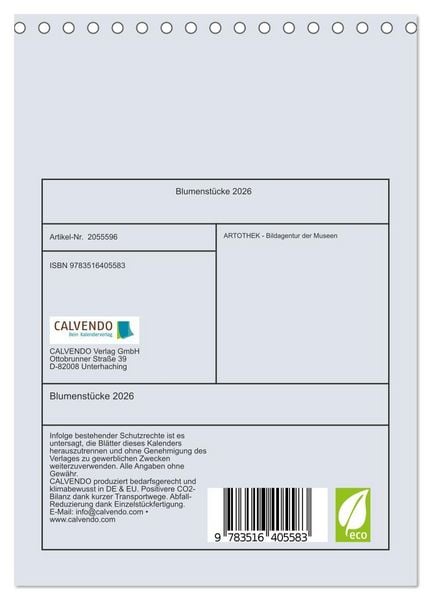 Produktbild: Blumenst&uuml;cke 2026 (Tischkalender 2026 DIN A5 hoch), CALVENDO Monatskalender