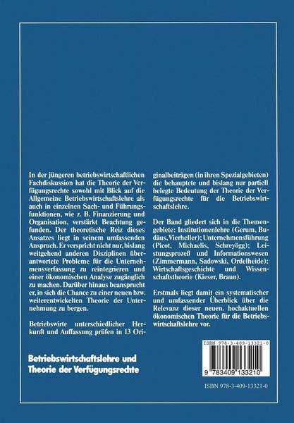 Produktbild: Betriebswirtschaftslehre und Theorie der Verf&uuml;gungsrechte