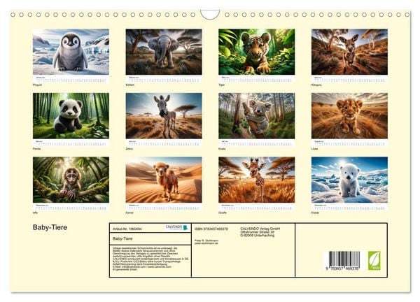 Produktbild: Baby-Tiere (Wandkalender 2026 DIN A3 quer), CALVENDO Monatskalender