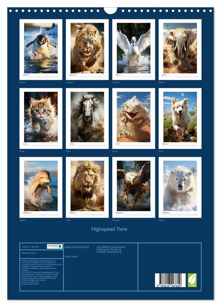Produktbild: Highspeed Tiere (Wandkalender 2026 DIN A3 hoch), CALVENDO Monatskalender