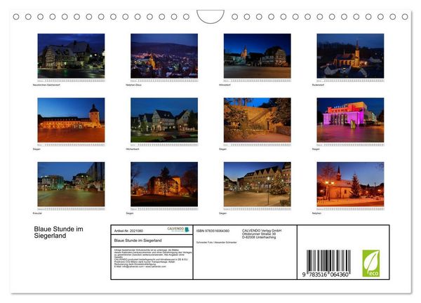 Produktbild: Blaue Stunde im Siegerland (Wandkalender 2026 DIN A4 quer), CALVENDO Monatskalender