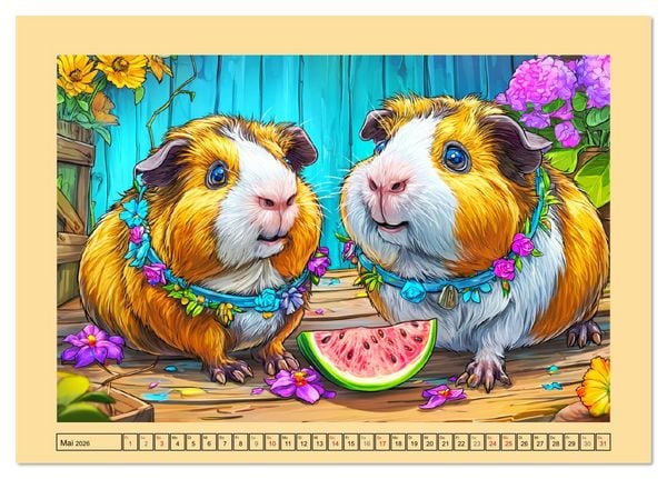 Produktbild: Niedliche Meerschweinchen. Zauberhafte Cartoons mit Witz und Charme (Tischkalender 2026 DIN A5 quer), CALVENDO Monatskalender