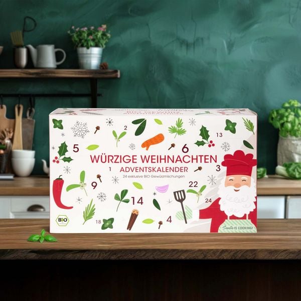 Produktbild: W&uuml;rzige Weihnachten BIO Gew&uuml;rz Adventskalender mit Gew&uuml;rzen und Rezeptideen