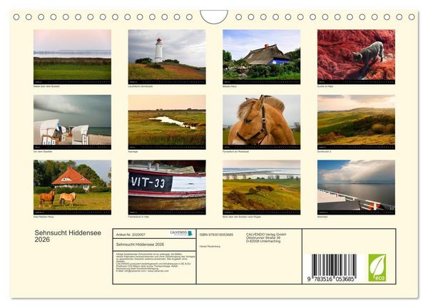 Produktbild: Sehnsucht Hiddensee 2026 (Wandkalender 2026 DIN A4 quer), CALVENDO Monatskalender