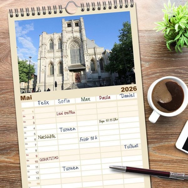 Produktbild: Familienplaner 2026 - Bezauberndes L&ouml;wen in Belgien mit 5 Spalten (Wandkalender, 21 x 45 cm) CALVENDO