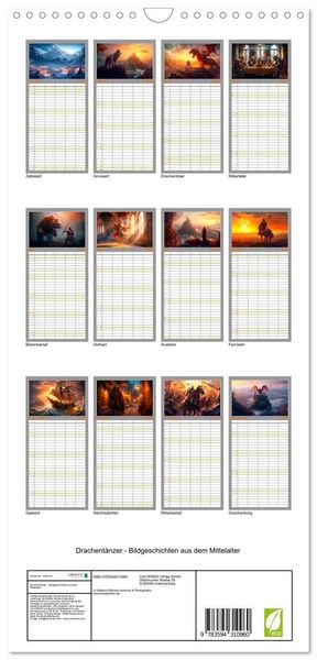 Produktbild: Familienplaner 2027 - Drachent&auml;nzer - Bildgeschichten aus dem Mittelalter mit 5 Spalten (Wandkalender, 21 x 45 cm) CALVENDO