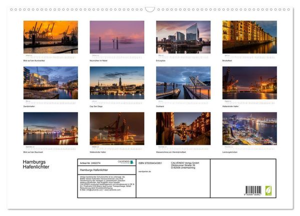 Produktbild: Hamburgs Hafenlichter (Wandkalender 2027 DIN A2 quer), CALVENDO Monatskalender