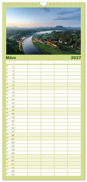 Produktbild: Familienplaner 2027 - Wundersch&ouml;nes Elbsandsteingebirge mit 5 Spalten (Wandkalender, 21 x 45 cm) CALVENDO