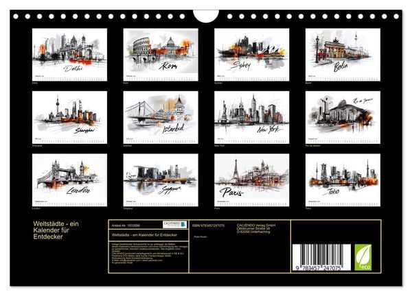 Produktbild: Weltst&auml;dte - ein Kalender f&uuml;r Entdecker (Wandkalender 2026 DIN A4 quer), CALVENDO Monatskalender