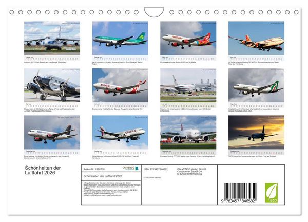 Produktbild: Sch&ouml;nheiten der Luftfahrt 2026 (Wandkalender 2026 DIN A4 quer), CALVENDO Monatskalender