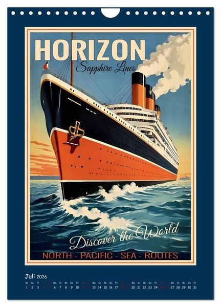 Produktbild: Vintage Schiffsplakate - nostalgische Kreuzfahrt um die Welt (Wandkalender 2026 DIN A4 hoch), CALVENDO Monatskalender