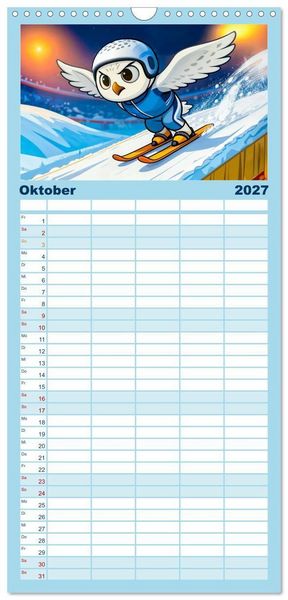 Produktbild: Familienplaner 2027 - Tierischer Wintersport - Lustige Tiere im Schnee mit 5 Spalten (Wandkalender, 21 x 45 cm) CALVENDO