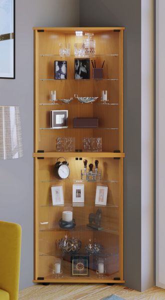 Produktbild: Holz Glas Eckvitrine Vitrine Sammelvitrine Jecka