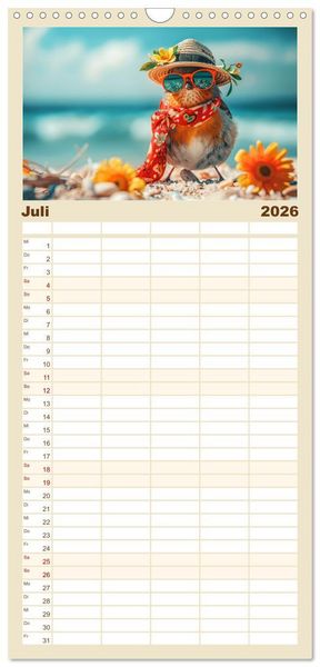 Produktbild: Familienplaner 2026 - Niedliche V&ouml;gel! Trendige Schnabelstars erobern die Modewelt mit 5 Spalten (Wandkalender, 21 x 45 cm) CALVENDO