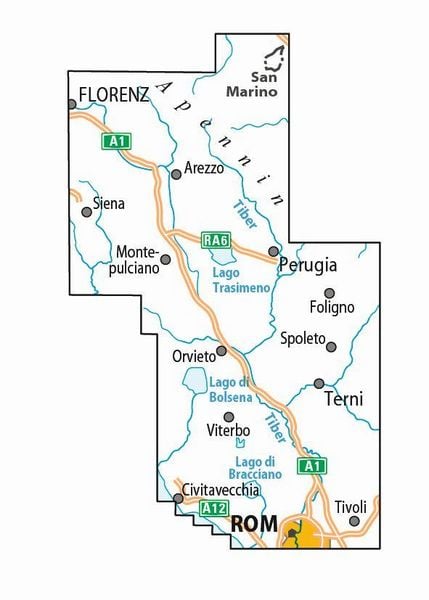ADFC-Radtourenkarte IT-UM 7-Tage-Radtour Florenz-Rom, 1:150.000, reiß- und wetterfest, E-Bike geeignet, GPS-Tracks Download, mit Kilometer-Angaben