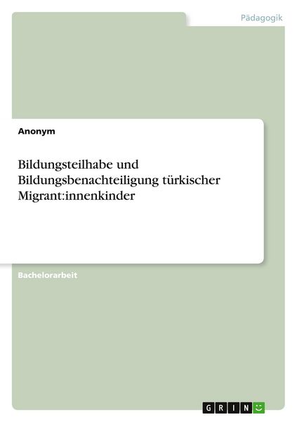Produktbild: Bildungsteilhabe und Bildungsbenachteiligung t&uuml;rkischer Migrant:innenkinder