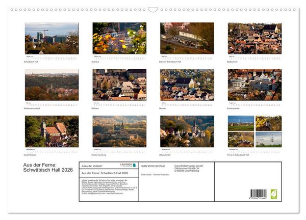 Produktbild: Aus der Ferne: Schw&auml;bisch Hall 2026 (Wandkalender 2026 DIN A2 quer), CALVENDO Monatskalender