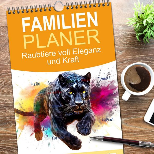 Produktbild: Familienplaner 2026 - Raubtiere voll Eleganz und Kraft mit 5 Spalten (Wandkalender, 21 x 45 cm) CALVENDO