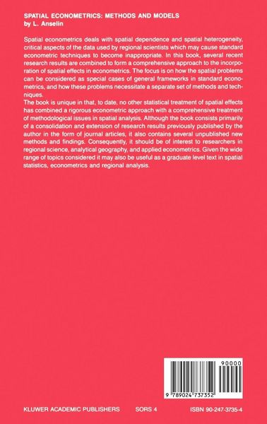Produktbild: Spatial Econometrics: Methods and Models