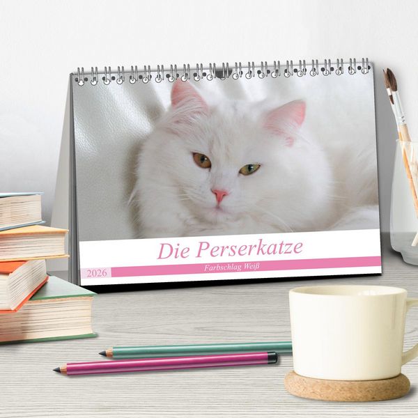 Produktbild: Die Perserkatze - Farbschlag Wei&szlig; (Tischkalender 2026 DIN A5 quer), CALVENDO Monatskalender