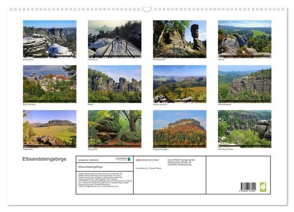 Produktbild: Elbsandsteingebirge (Wandkalender 2026 DIN A2 quer), CALVENDO Monatskalender