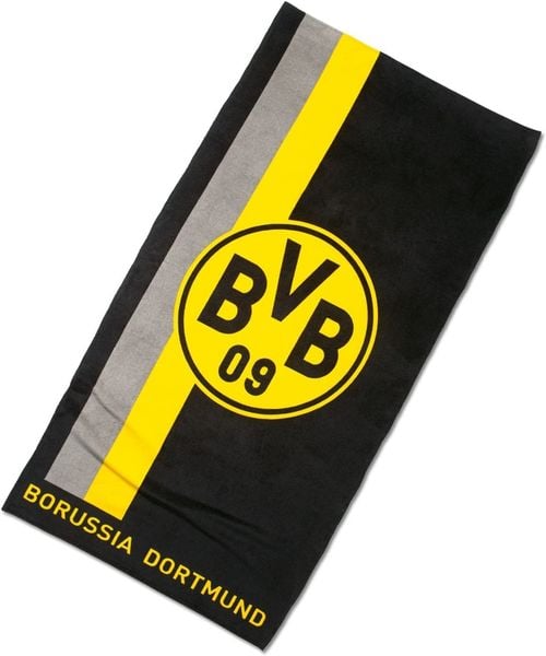 Produktbild: BVB 16800900 - BVB-Duschtuch mit Logo im Streifenmuster, Baumwolle, 140x70 cm, Borussia Dortmund 09