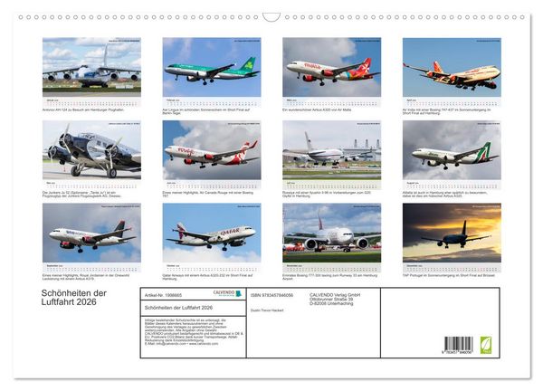 Produktbild: Sch&ouml;nheiten der Luftfahrt 2026 (Wandkalender 2026 DIN A2 quer), CALVENDO Monatskalender
