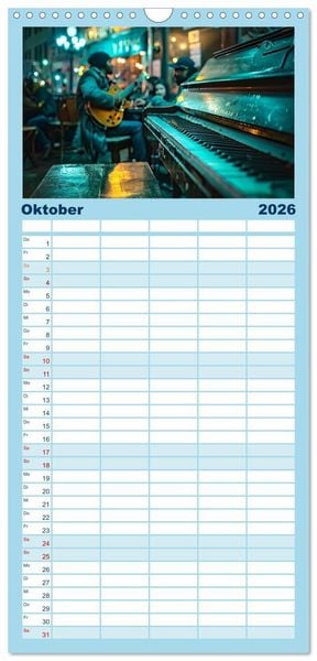 Produktbild: Familienplaner 2026 - Jazz Geschichten um Mitternacht mit 5 Spalten (Wandkalender, 21 x 45 cm) CALVENDO