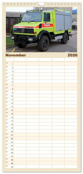 Produktbild: Familienplaner 2026 - Unimog bei der Feuerwehr mit 5 Spalten (Wandkalender, 21 x 45 cm) CALVENDO