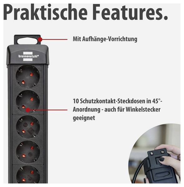 Produktbild: Brennenstuhl 1951100100 Steckdosenleiste mit Schalter 10fach Schwarz Schutzkontakt 1 St.