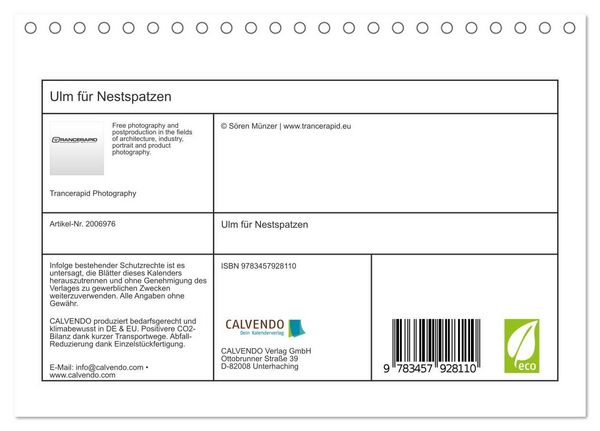 Produktbild: Ulm f&uuml;r Nestspatzen (Tischkalender 2026 DIN A5 quer), CALVENDO Monatskalender