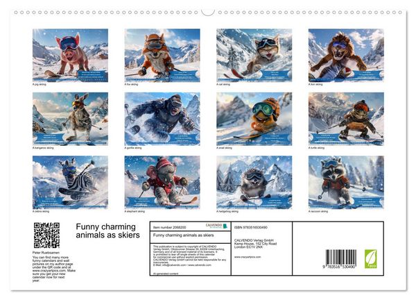 Produktbild: Funny charming animals as skiers (High Quality Premium Wall Calendar 2026 DIN A2 landscape),CALVENDO 12 Month Wall Calendar