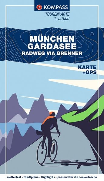 Produktbild: KOMPASS Fahrrad-Tourenkarte M&uuml;nchen - Gardasee, Radweg via Brenner 1:50.000