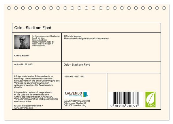 Produktbild: Oslo - Stadt am Fjord (Tischkalender 2026 DIN A5 quer), CALVENDO Monatskalender