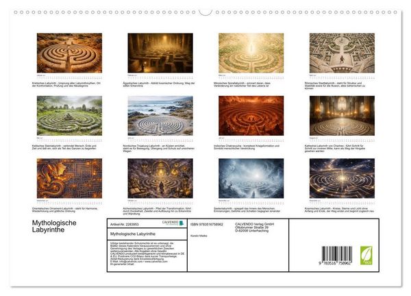 Produktbild: Mythologische Labyrinthe (hochwertiger Premium Wandkalender 2027 DIN A2 quer), Kunstdruck in Hochglanz
